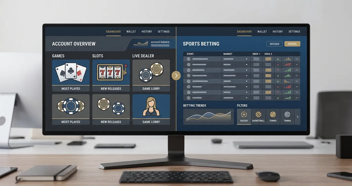 Editorial illustration combining unbranded casino chips with a generic sports odds board